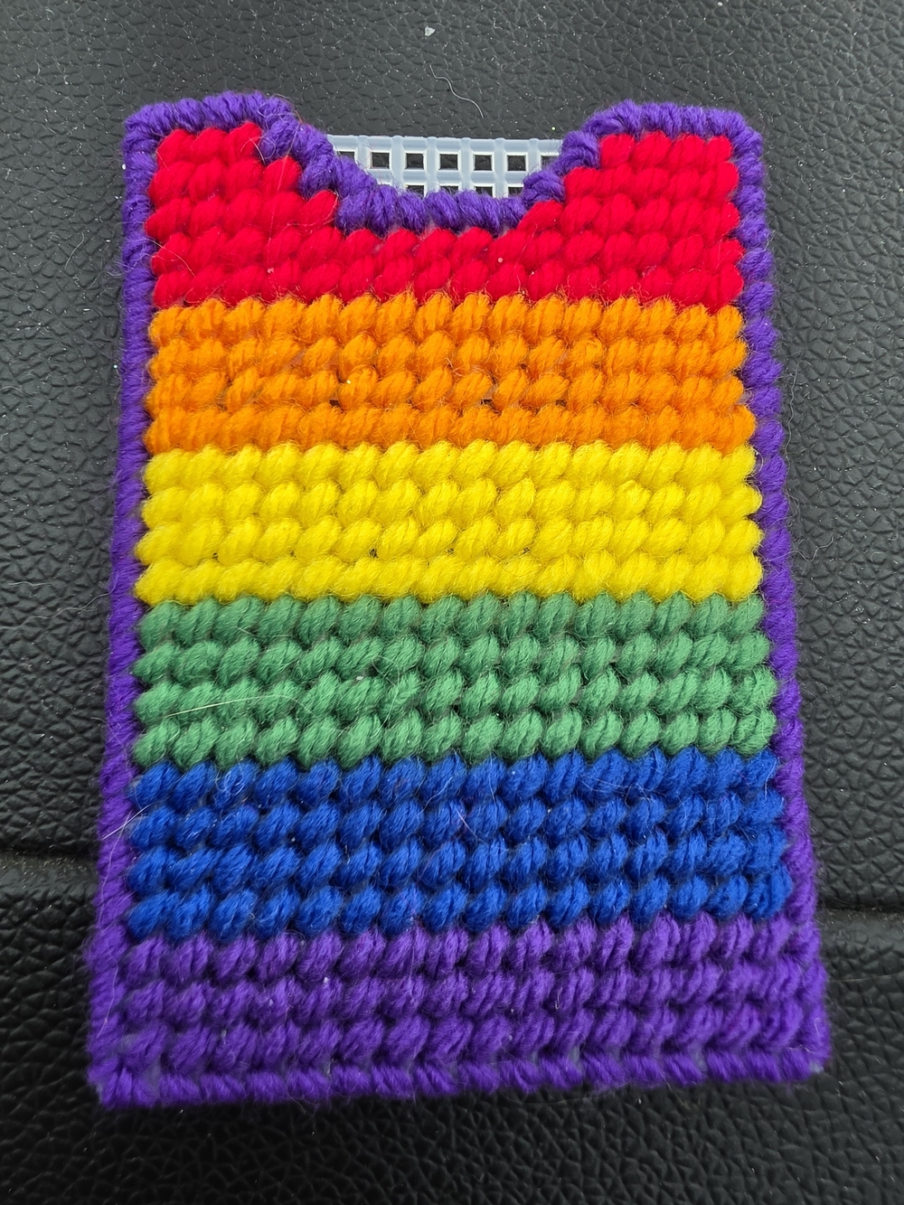 Handmade Rainbow Gift Car Holder with Purple Trim